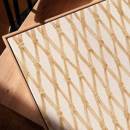 Diamond trellis of natural bands on cream background, canvas print in a warm, minimally styled interior