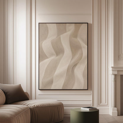 Soft draped wave folds in ivory and warm white, canvas print on a softly lit wall in a calm interior