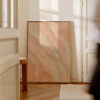 Soft flowing waves in peach blush and gray pastel, canvas print on a quiet wall in a considered interior