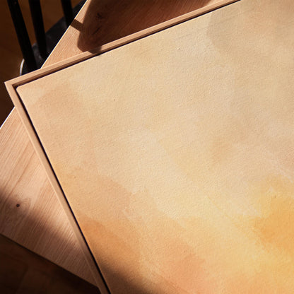 Radiant golden peach glow like hazy sunrise, canvas print in a warm, minimally styled interior
