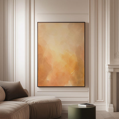 Radiant golden peach glow like hazy sunrise, canvas print on a softly lit wall in a calm interior