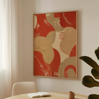 Interlocking terracotta and beige organic shapes, canvas wall art styled against a soft white wall