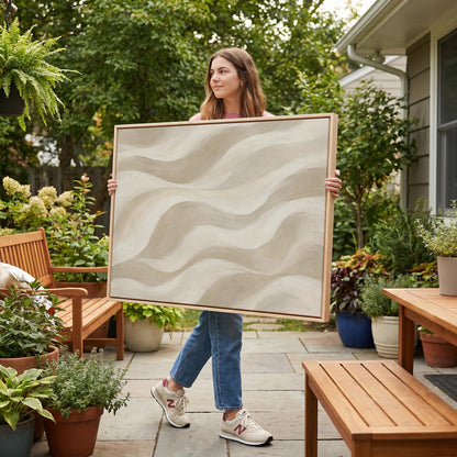 Soft sand waves flowing across horizontal canvas, canvas print on a quiet wall in a considered interior