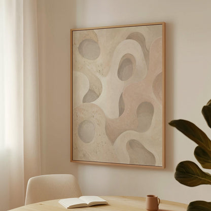 Soft organic flowing shapes in cream and light beige, canvas print styled against a soft white wall