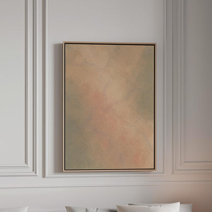 Hazy gradient blending peach and sage tones, canvas print in a bright room with natural daylight