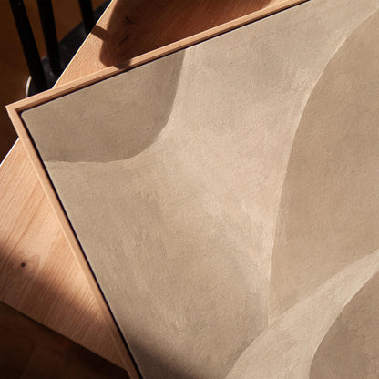 Minimal soft curved lines crossing taupe field, canvas print in a warm, minimally styled interior