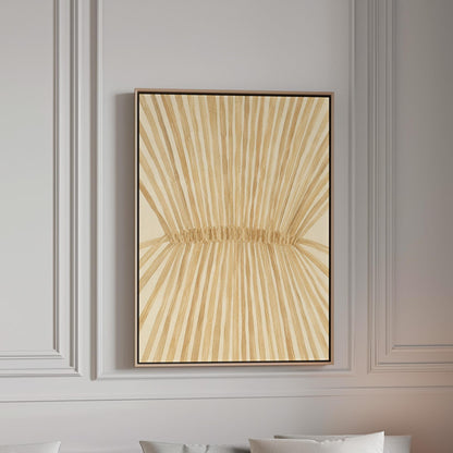 Wheat sheaf with rays fanning from bound center, canvas print in a bright room with natural daylight