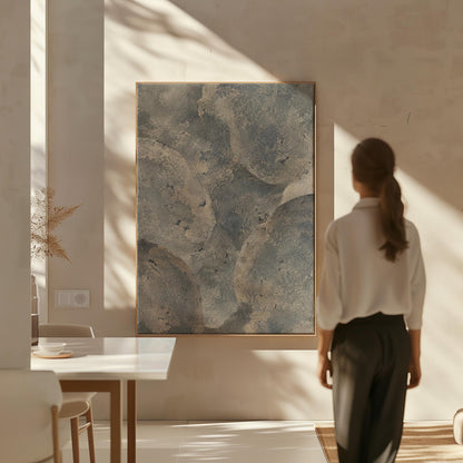 Layered misty gray cloud forms, canvas print styled against a soft white wall