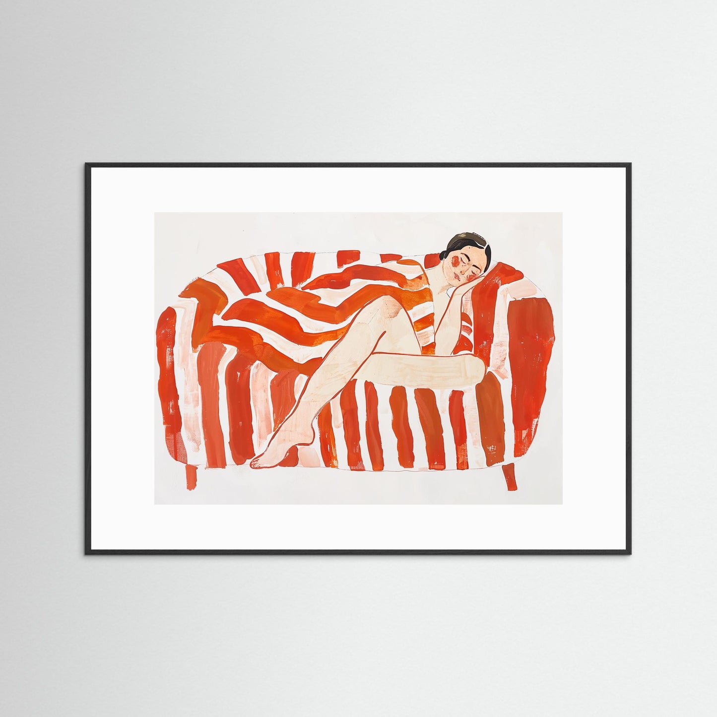 Nap on sofa in red stripes
