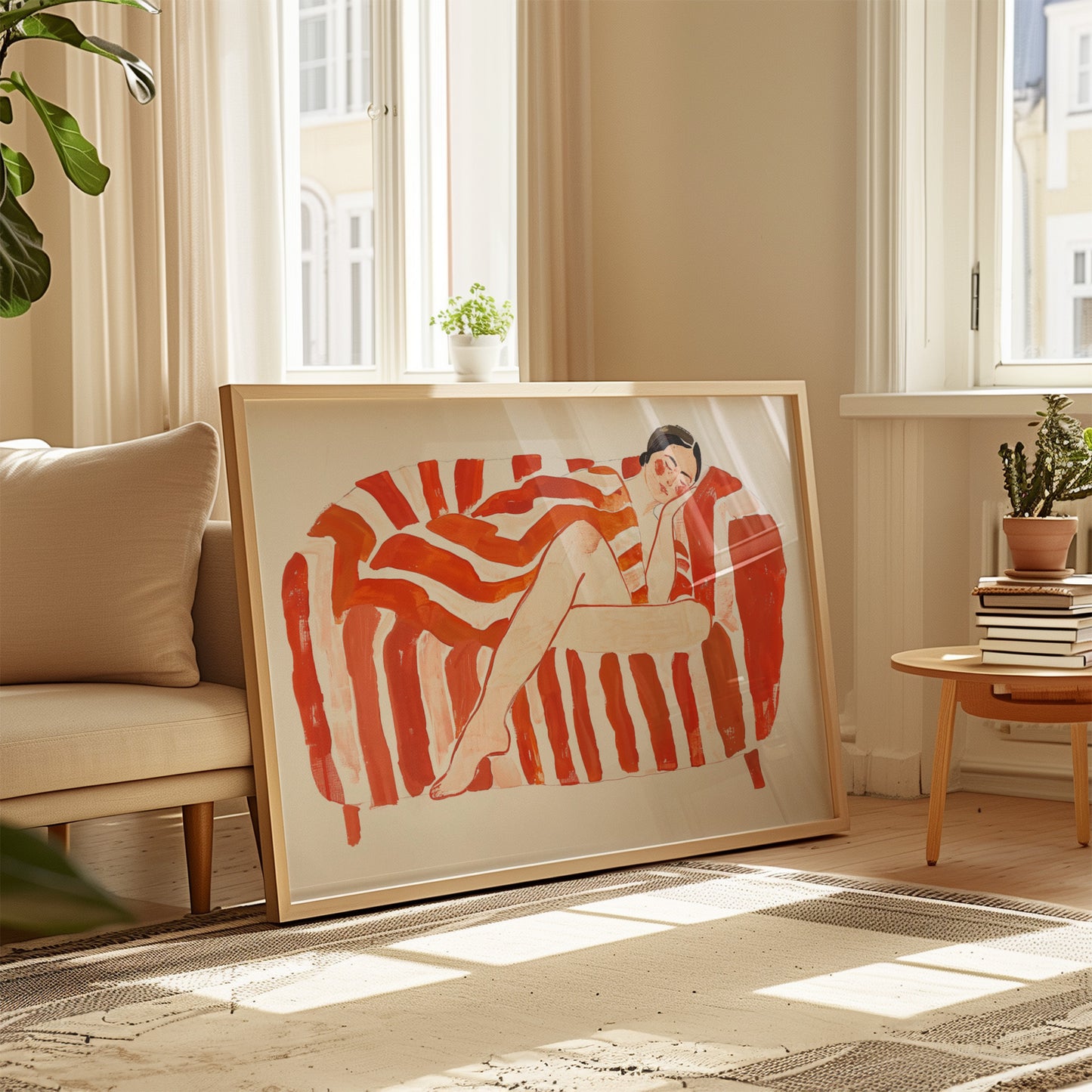 Nap on sofa in red stripes