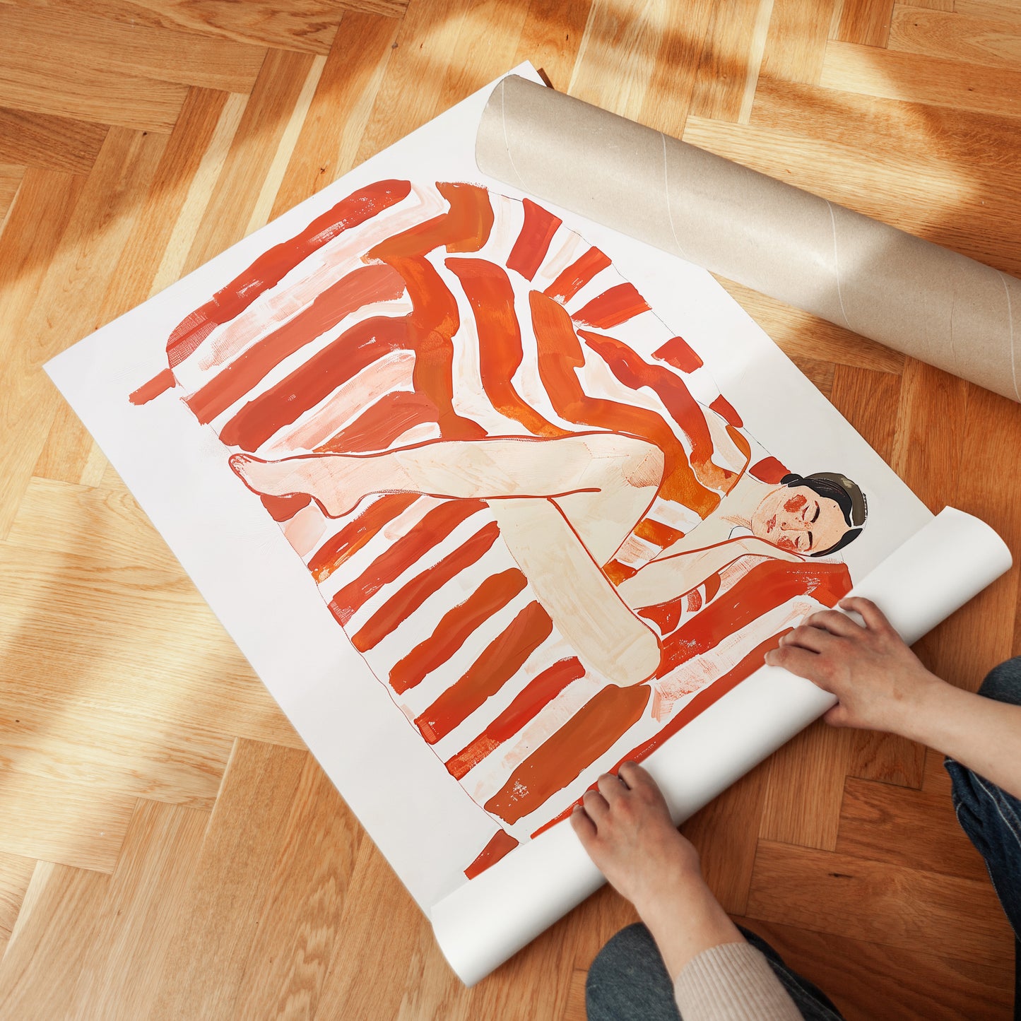 Nap on sofa in red stripes