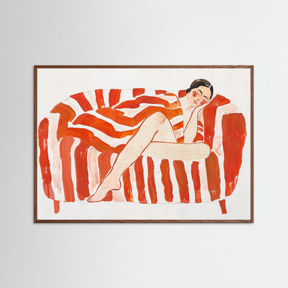 Nap on sofa in red stripes