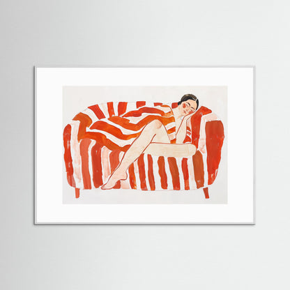 Nap on sofa in red stripes