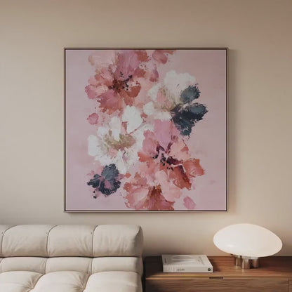 Floral Wall Art – Pink Coral Canvas | Large Square Abstract Flower Decor