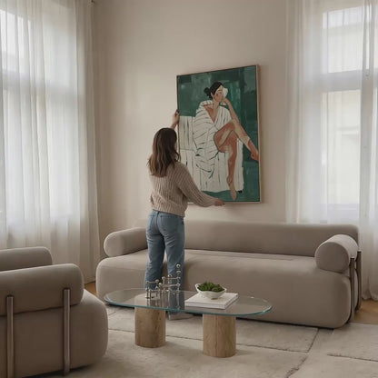 Abstract Circle Canvas | Large Square Canvas - Neutral Beige Modern Wall Art