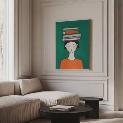 Figurative Woman Canvas Art | Minimalist Canvas Artwork with Green Orange Wall Decor