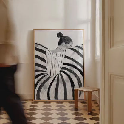 Canvas Wall Art - Abstract Striped Dress Artwork | Black & White Modern Print