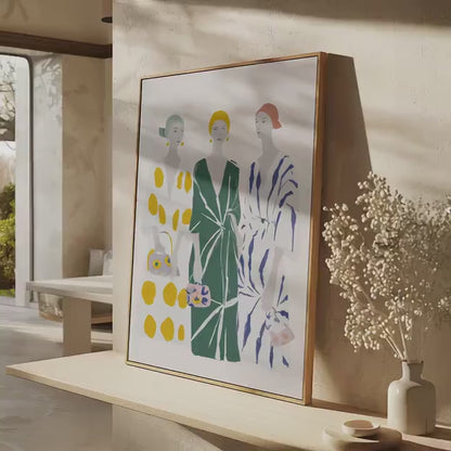 Canvas Wall Art – Three Women Painting on Premium Matte Canvas with Floating Wood Frame