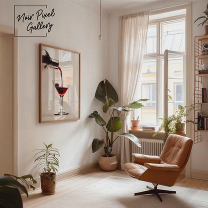 Martini Cocktail Print – Home Bar Decor | Red Wine Pouring Art, Mixology Art Print