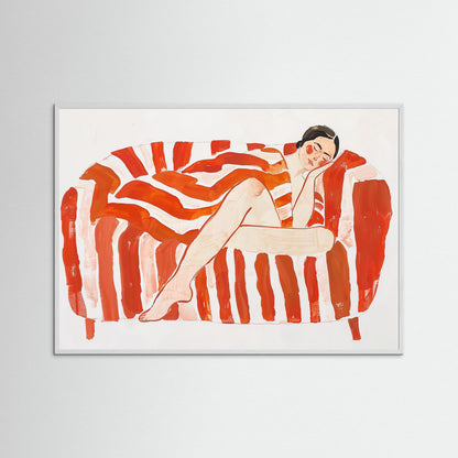 Nap on sofa in red stripes